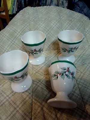 Spode Christmas Tree 4 Egg Cups Broad Green Band Vintage UEC  • $29.99