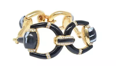 Gucci 1 Horsebit Diamond Agate/Onyx & 1ct Diamond 18K Yellow Gold 7.5'' Bracelet • £8514.78