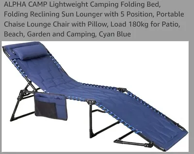 ALPHA CAMP Lightweight Camping Folding Bed Folding Reclining Sun Lounger With 5 • £35.58