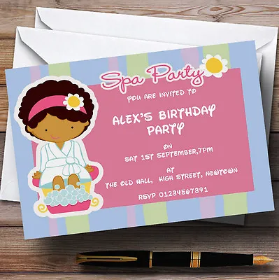 Blue And Pink Spa Personalised Birthday Party Invitations - TH108 • £9.99