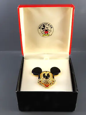 NWT NOS VTG Mickey Mouse Co. RHINESTONE PAVE HEAD Enamel Brooch Pin NAPIER GOLD • $52