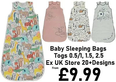 BABY SLEEPING BAG EX UK STORE BOYS GIRLS 0.5 - 2.5 Tog COTTON 0M-36M BRAND NEW • £10.95