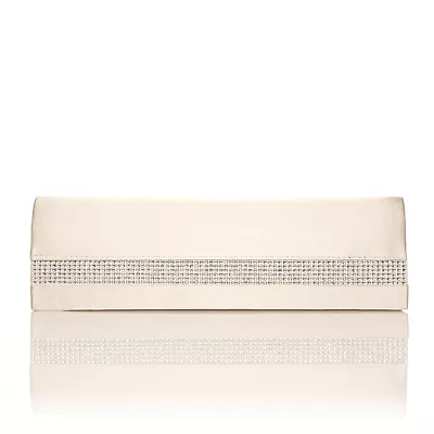 £9.99 • Buy New Laides Satin Diamante Clutch Bags Slim Large Encrusted Occasion Colours