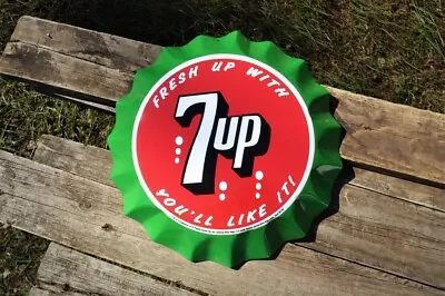 Fresh Up With 7-up Bottle Cap Tin Metal Sign - '60's Retro - You'll Like It! • $24.97