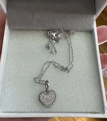 New DAVID YURMAN Ladies Pave Heart Charm Necklace 18K White Gold & Diamonds 18  • $900