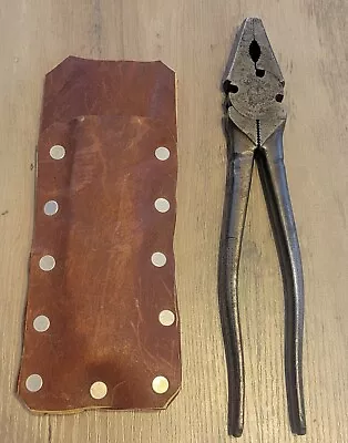 Vintage Crescent 1000-10 Fence Fencing Lineman Button Pliers W/ Leather Belt Pou • $38.99