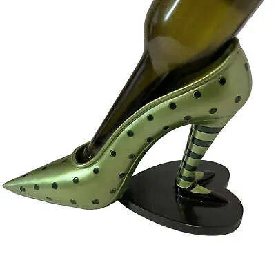 Witches Feet Wine Bottle Holder High Heel Shoe Green And Black • $17.50