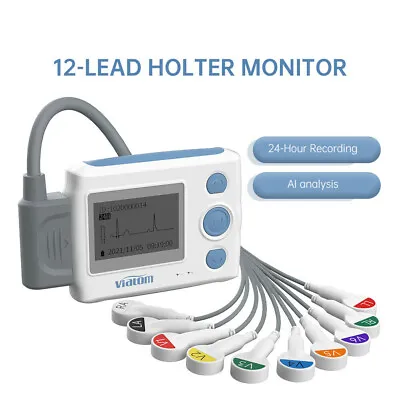 24 Hrs 12 Lead ECG Recorder Holter ECG Monitor With AI Evaluation On PC Software • £449.99