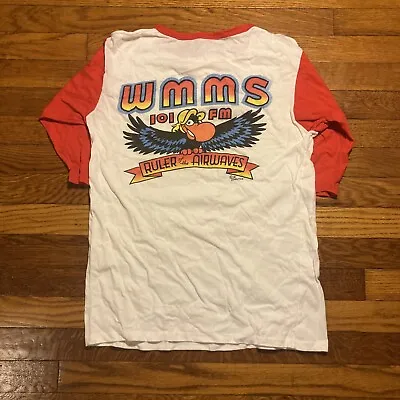 Vintage 80s WMMS Buzzard Cleveland Baseball T Shirt Sz S Two Sided Radio Buttons • $29.99