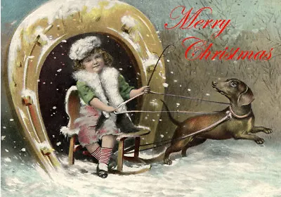 Dachshund And Girl In Snow Single Dog Print Greeting Christmas Card • $3.11