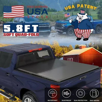 5.8FT Soft Quad-Fold Tonneau Cover Truck Bed For 07-24 Silverado / Sierra 1500 • $165.99