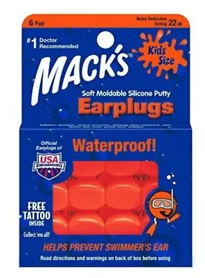 Mack's Soft Moldable Silicone Putty Ear Plugs - Kids Size 6 Pair - Comfortable • $13.99