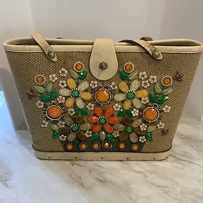 Vintage Enid Collin Purse Handbag Flower Basket Canvas • $75