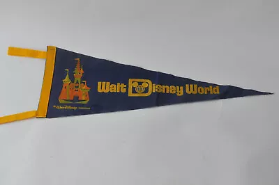 Walt Disney World Pennant  ~ Cinderella's Castle ~ Blue Gold ~ Vintage Flocked • $25