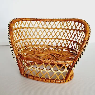 Vintage Cane Wicker Doll Teddy Peacock Chair 16cm Doll Furniture Plant Stand • $28.99