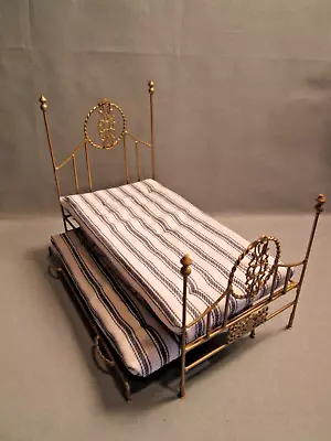 Dollhouse Miniature Brass Victorian Single Bed W/ Trundle  Ariana  1/12 Artisan • $52