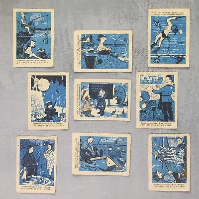 Underwater Hunting Fishing Match Labels USSR 1968 Stickers Matchbox SET 9 🐸 • $10.30