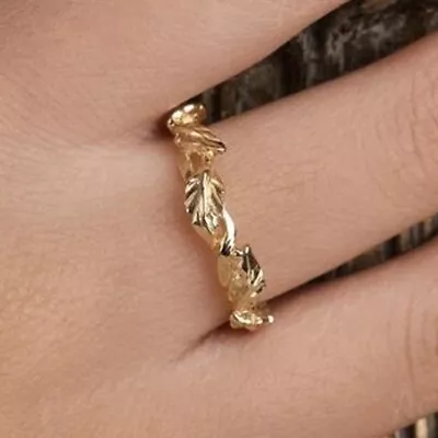 Vintage Leaf Wedding Band Ring 14K Yellow Gold Plated Silver For Women's • $79.99