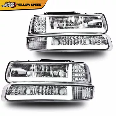 LED DRL Fit For 99-02 Chevy Silverado 1500 2500 HD Headlight+Bumper Lamps Chrome • $89.99