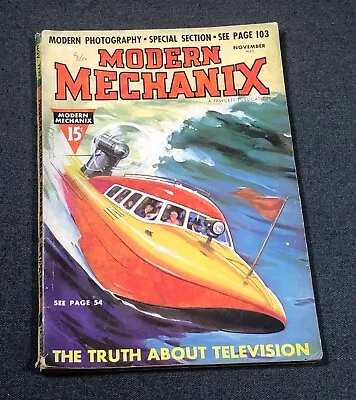 Modern Mechanix Magazine Nov 1937 Speed Boat Cover Television Truth Science • $12.50
