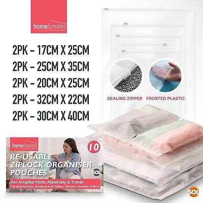 10 Frosted Zip Lock Bags Resealable Zipper Thick Plastic Travel Clothes Storage • £3.49