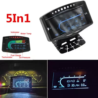 5In1 12/24V Car LCD Electronic Oil Voltmeter Tachometer Fuel Water Gauge Sensor • $61.45