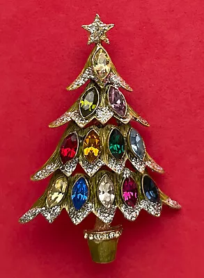 Vintage Hattie Carnegie Christmas Tree Pin Brooch Book Piece Glitter Rs Mcm Htf • $185