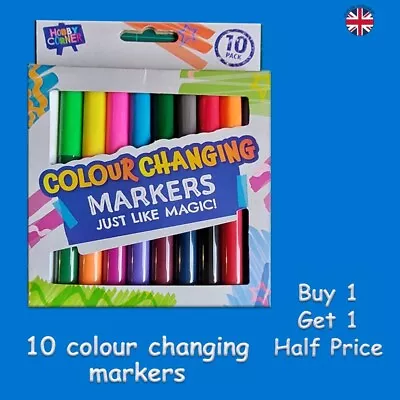 10 Colour Changing Markers Magic Fun Drawing Colouring Book School Art & Craft  • £4.25