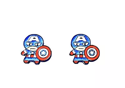 Marvel Inspired CAPTAIN AMERICA Metal Enamel Stud Earrings Gift Ships Fast • $13.16