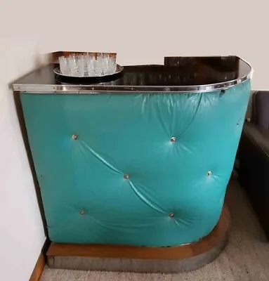 Vintage Green Vinyl 1950's 1960's Chesterfield Cocktail Cabinet Crome • $600