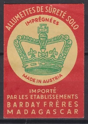 Old Matchbox Label Austria For Madagascar Crown • $1.99