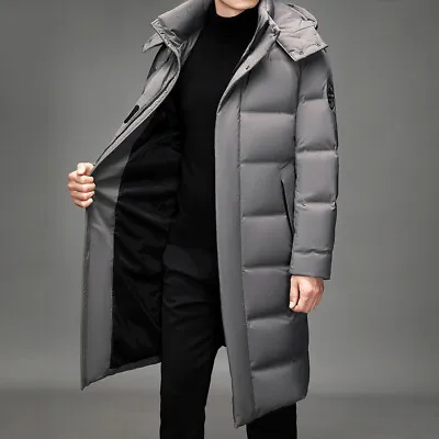 Mens Winter Long Puffer Warm Hooded Parka Duck Down Jacket Coat Fur Collar Thick • $76.43