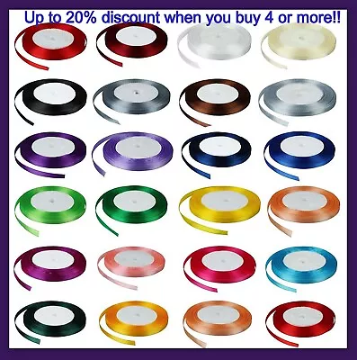 £1.55 • Buy 25 Meters Double Sided Satin Ribbon Rolls 6mm 10mm And Other Ribbon Bundles UK