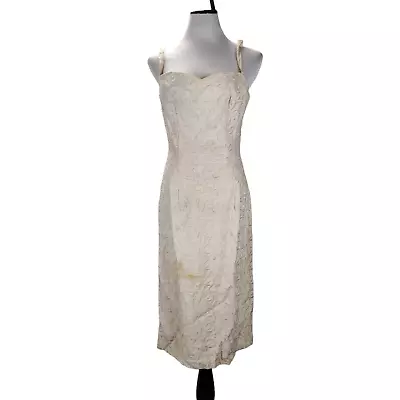 Wounded Vintage 50s 60s Wiggle Bombshell Dress Size S/M Ivory Floral  Midi • $50