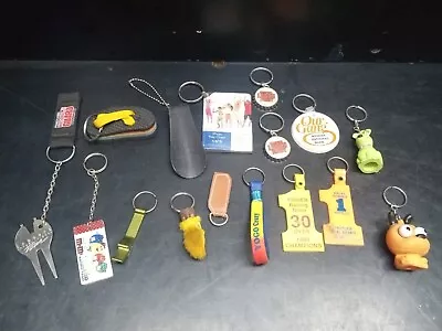 Vintage Lot Key Rings Keychains Metal Rubber Plastic Bottle Opener Rabbit Foot • $18.49