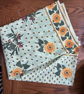 VENT DU SUD FRANCE Sunflower Green Cotton Tablecloth Rectangular 58  X 86” NWOT • $34.99