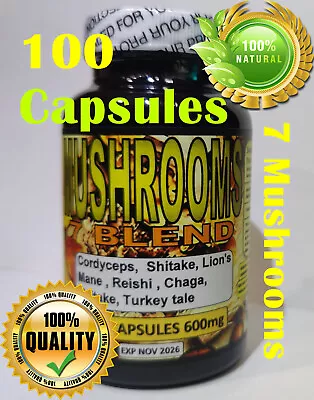 7 Mushrooms Blend 100 Capsules Lion's Mane Cordyceps Reishi Chaga Maitake • $17.99