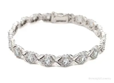 Vintage Designer FAS Aquamarine Cubic Zirconia Sterling Silver Bracelet • $170