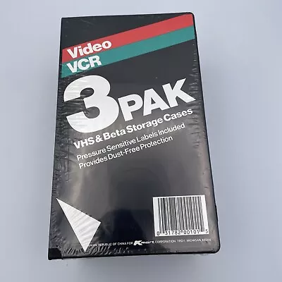 VHS Beta Storage Cases 3 Pak Video VCR Labels Sealed New KMART Black NOS • $2