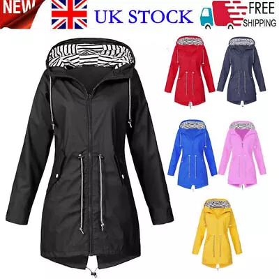 Womens Waterproof Raincoat Ladies Outdoor Wind Rain Forest Jacket Coat Plus Size • £13.98