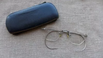 Antique Vintage Glasses Rimless Wire Frames 12K Gold Filled 1/10 12K & Case • $39
