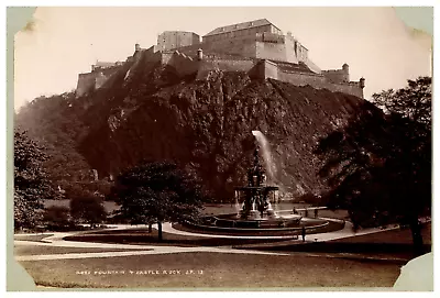 Scotland Edinburgh Ross Fountain And Castle Rock J.P. Photo. Vintage Print  • £111.83