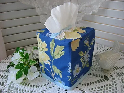 NEW Boutique TISSUE BOX COVER Made W/ LAURA ASHLEY EMILIE Blue Floral Fabric  • $19.99