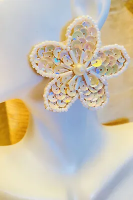 VTG Statement Massive Beaded Earrings Pearl Sequin Appliqué Flower • £19.30