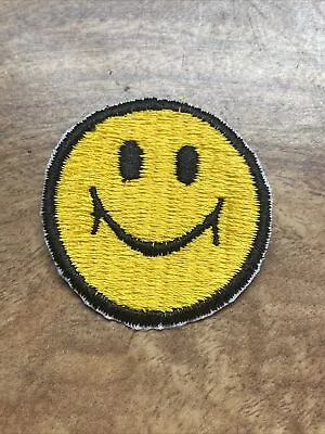 Yellow Smiley Face Iron On Applique Embroidered Patch 80s 90s 2” Vtg Hat Bag • $2.80