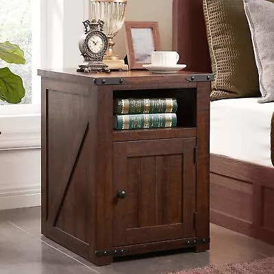 Nightstand With Charging Station 20  End Table Farmhouse W/Groove Barn Door • $137.99