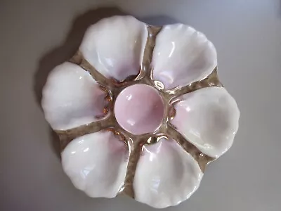 Vintage Majolica Scalloped  Oyster Plate. Hot Pink White Gold. Two's Company • $85