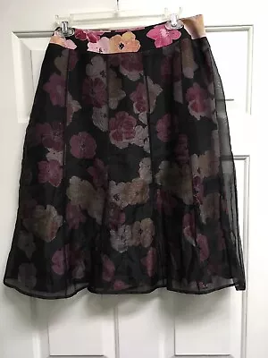 Sigrid Olsen 100% Silk Pink Black Floral Skirt Sheer Overlay Size 10 Pre-owned • $14.99