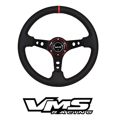 Vms Racing 6-bolt 350mm Leather Red Deep Dish Steering Wheel For Mitsubishi • $99.95