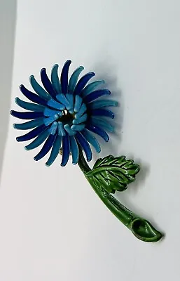 Enamel Flower Brooch Blue Flower Green Stem Vintage • $8.99